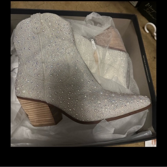 Betsey Johnson Shoes - Betsey Johnson White Crystal Embellished Ankle Boots